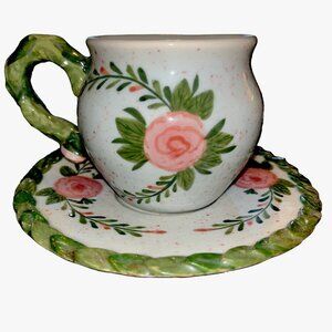 Susan Steinber  Cup & Saucer Paper Giftware Floral Decorative Green Pink Collect